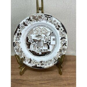 INDIANA ALLERTONS c1880 Chinoiserie Brown Transferware Plate Staffordshire 6 In